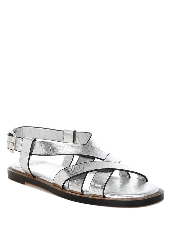 Doata Metallic Genuine Leather Buckled Flats - Tigbul's Variety Fashion Shop