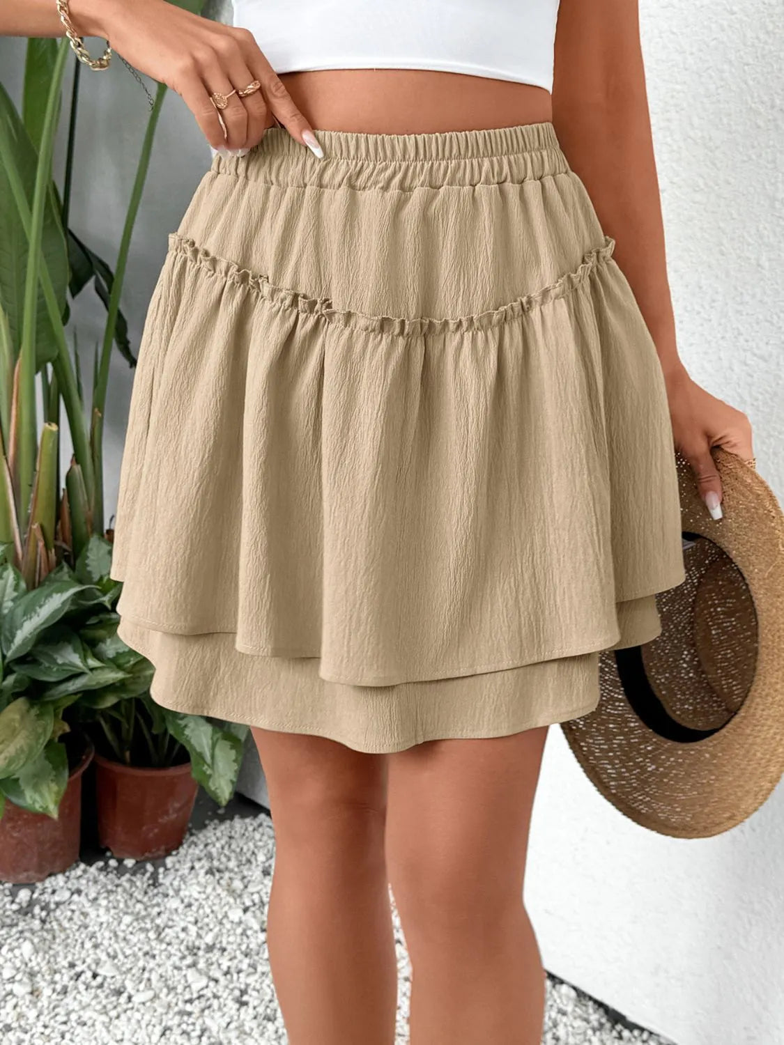 Elastic Waist Layered Skirt - Tigbul's Variety Fashion Shop