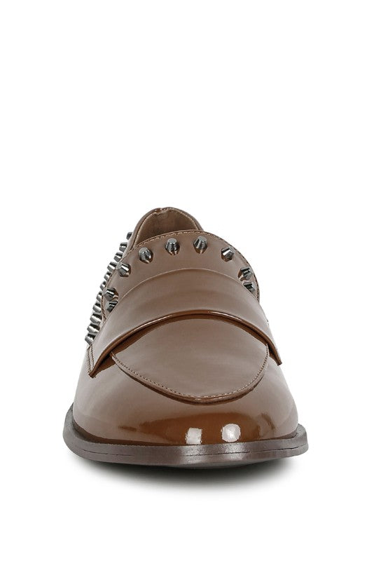 EMILIA Black Shine Forever Stud Penny Loafers - Tigbul's Variety Fashion Shop