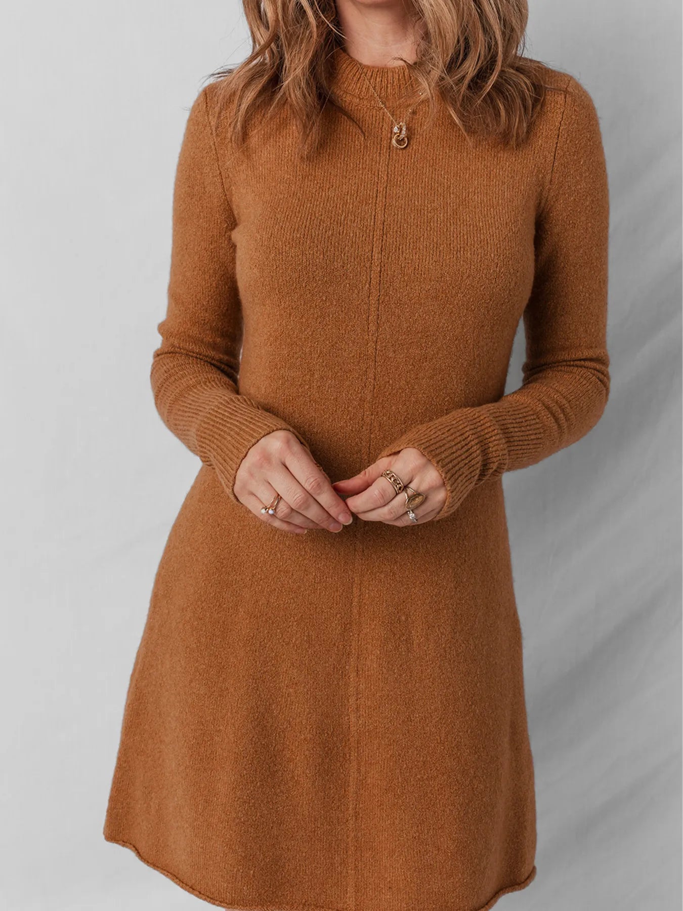 Ribbed Detail Solid Color Mini Sweater Dress - Tigbul's Variety Fashion Shop