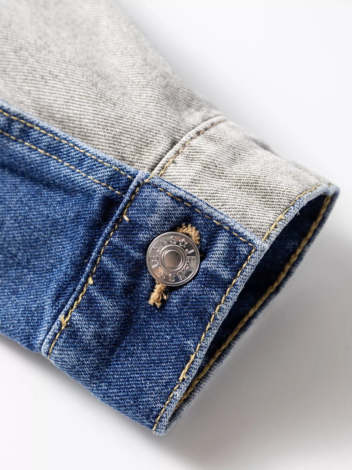 Color Block Patchwork Raw Hem Denim Jacket - Tigbul's Variety Fashion Shop