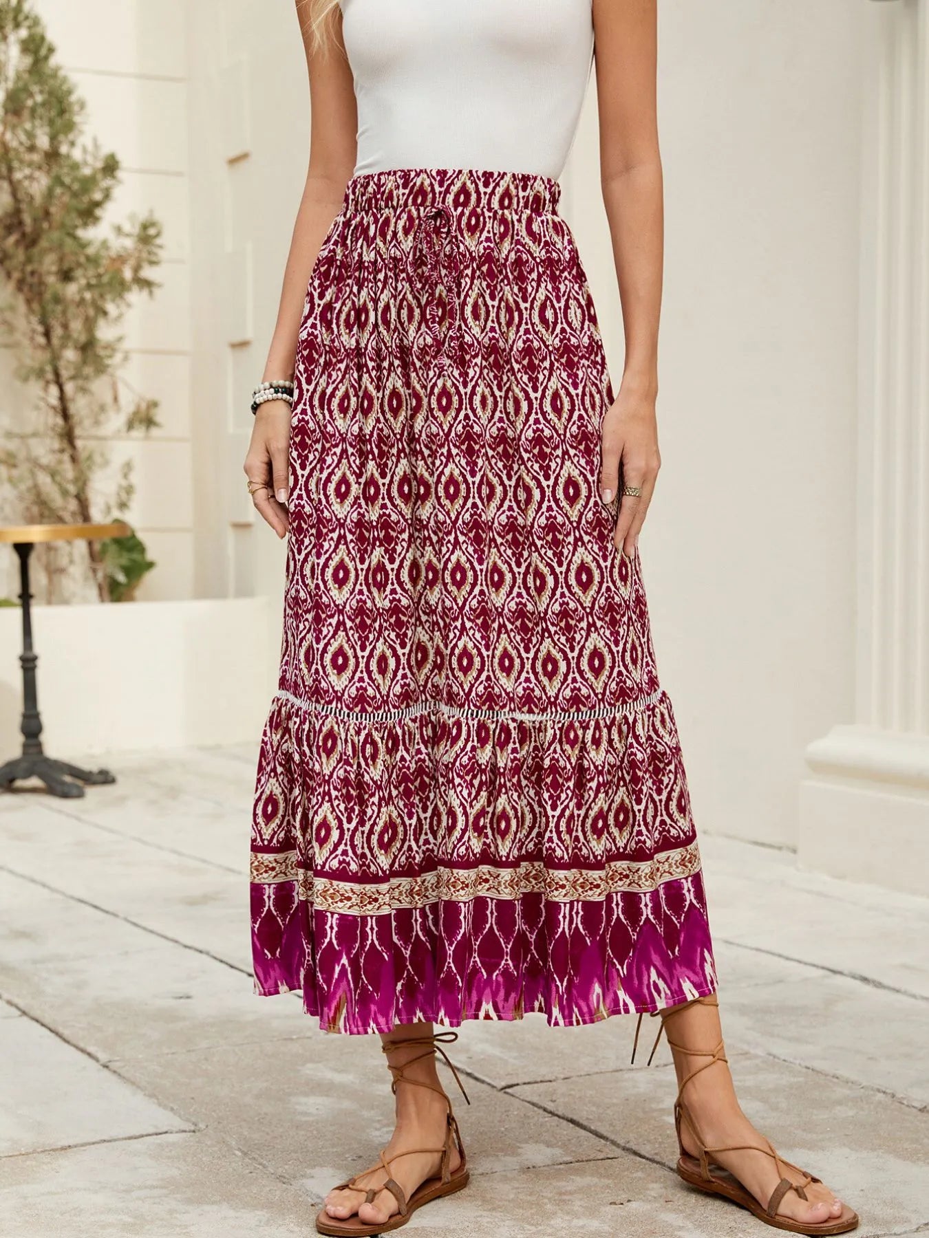 Bohemian Printed Ruched Maxi Skirt - Tigbul's Variety Fashion Shop