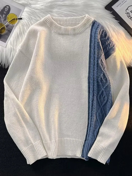 Men's Color Block Round Neck Sweater - Tigbul's Variety Fashion Shop