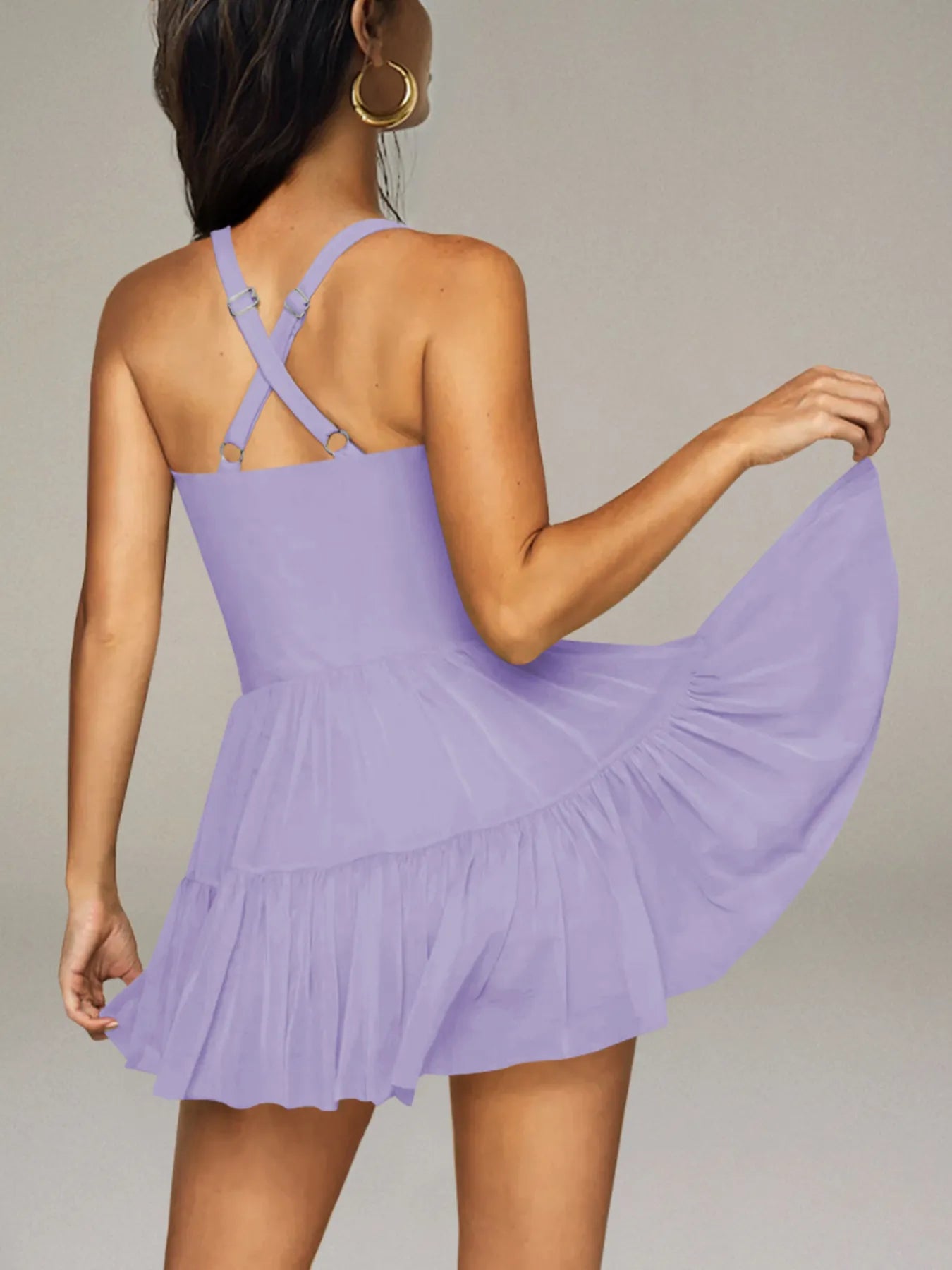 Crisscross Back Square Neck Mini Dress - Tigbul's Variety Fashion Shop