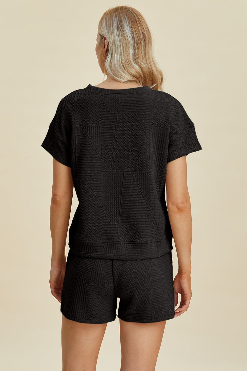 Texture Short Sleeve Top and Shorts Set - Tigbul's Variety Fashion Shop
