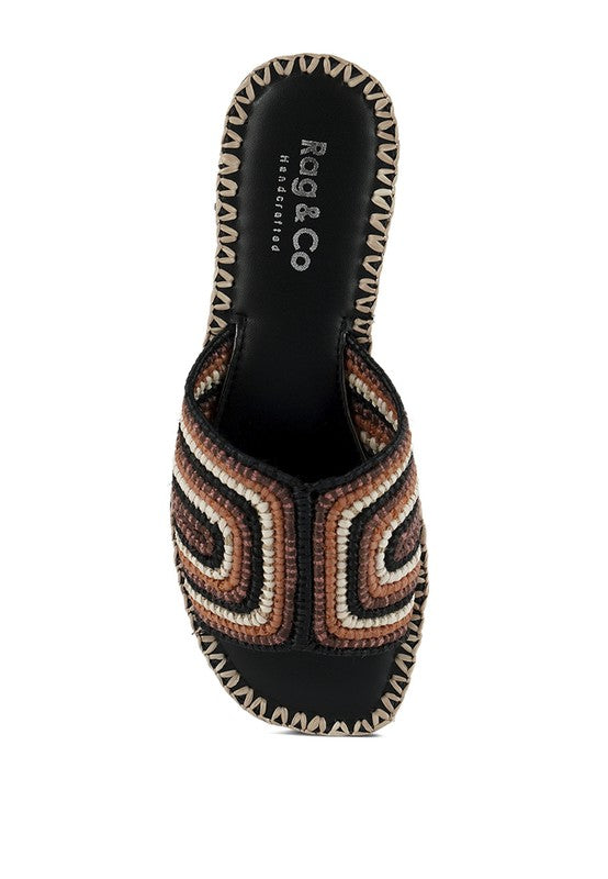 Kente Patterned Raffia Slip-On Flats - Tigbul's Variety Fashion Shop