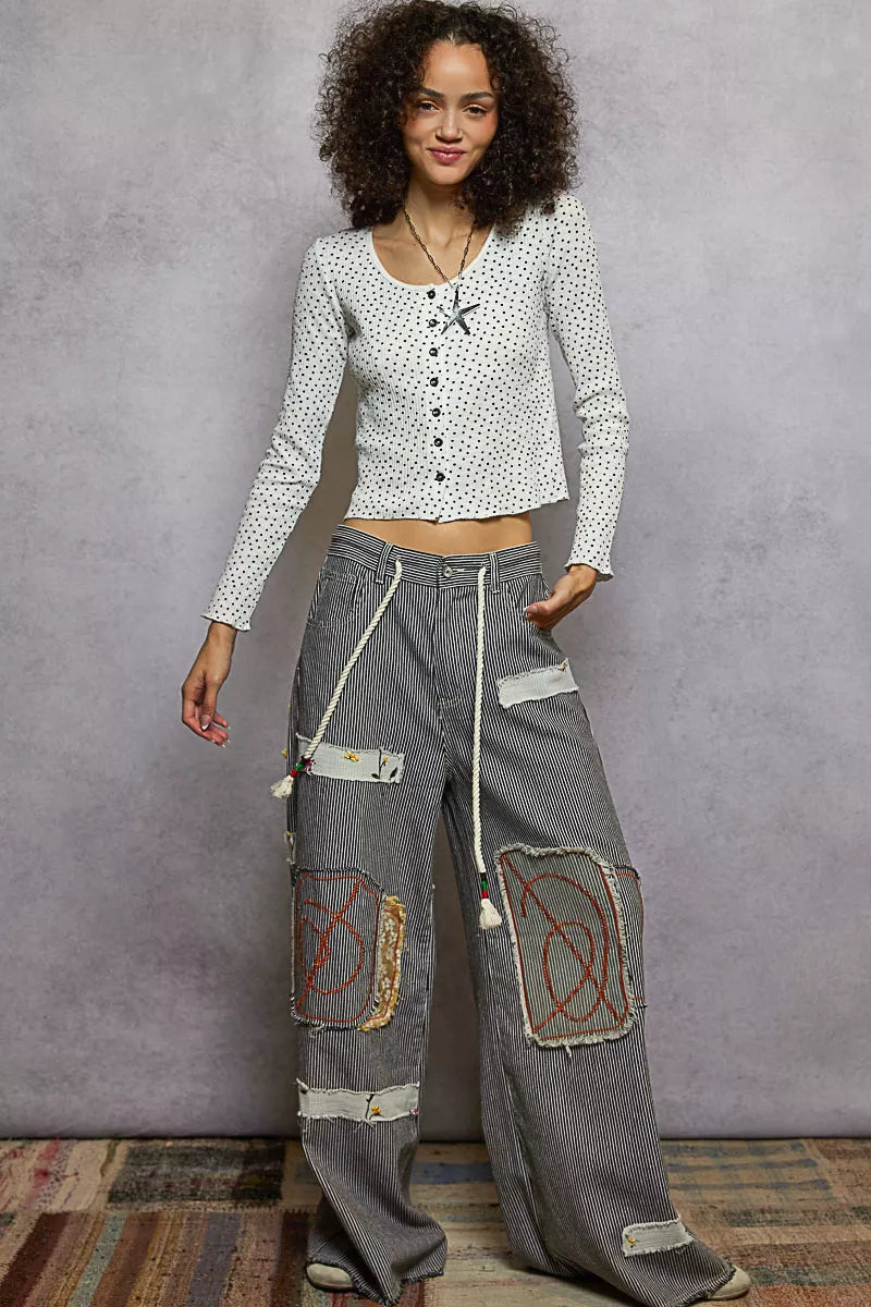 POL Button Down Polka Dot Ribbed Cardigan - Tigbul's Variety Fashion Shop