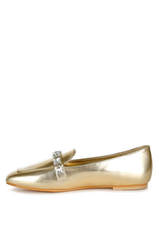 Celosia Metallic Diamante Strap Loafers - Tigbul's Variety Fashion Shop