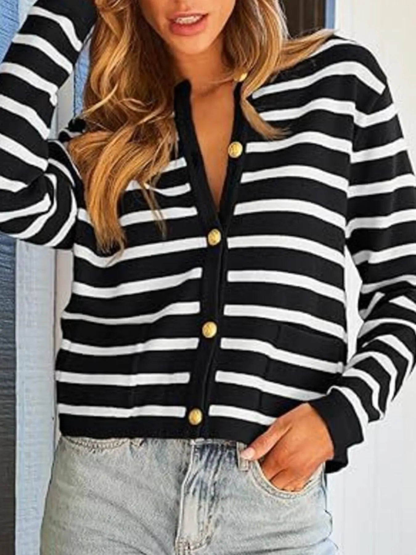 Striped Button-Up Cardigan - Tigbul's Variety Fashion Shop