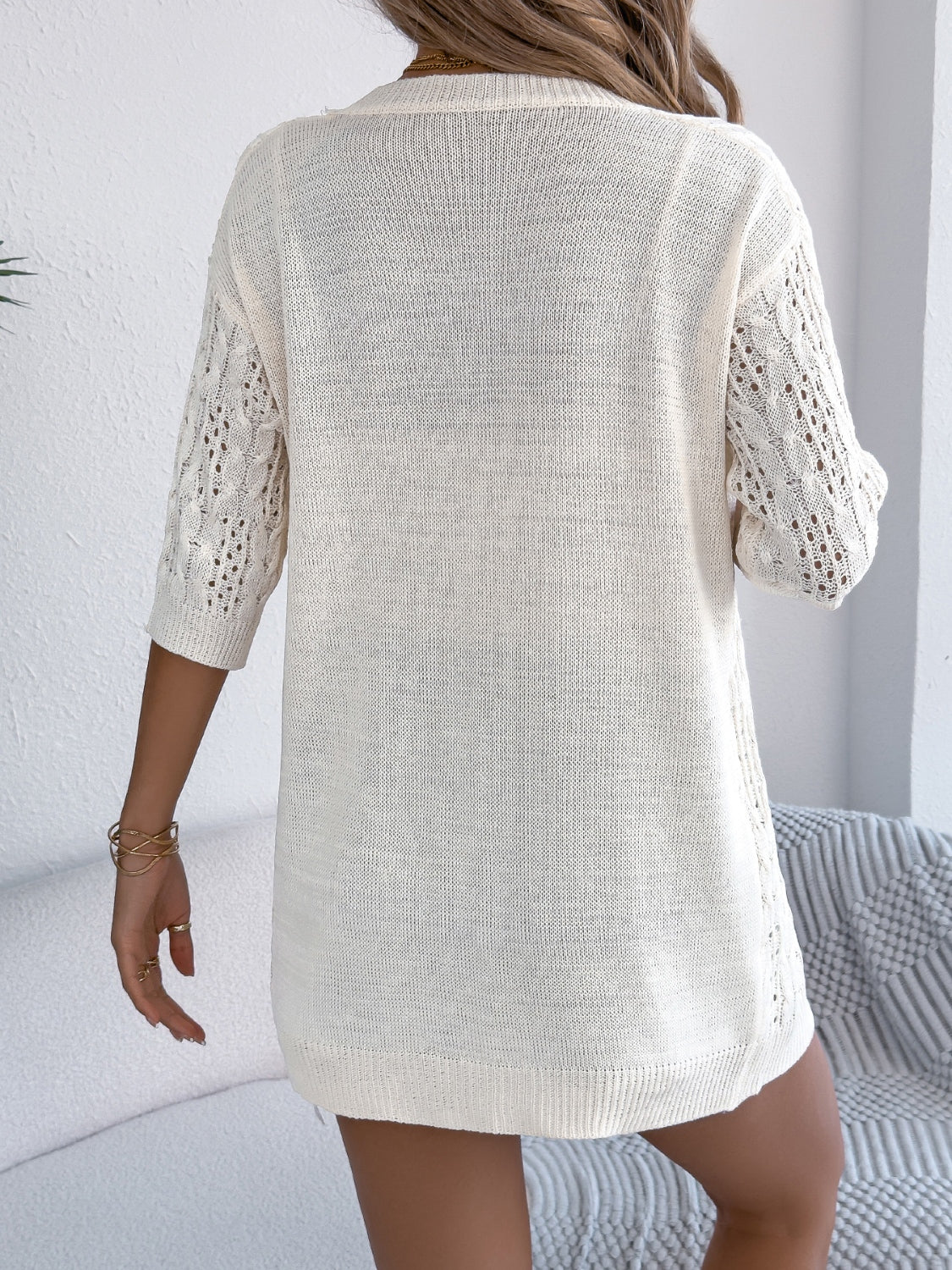 Openwork Open Front Half Sleeve Cardigan - Tigbul's Variety Fashion Shop