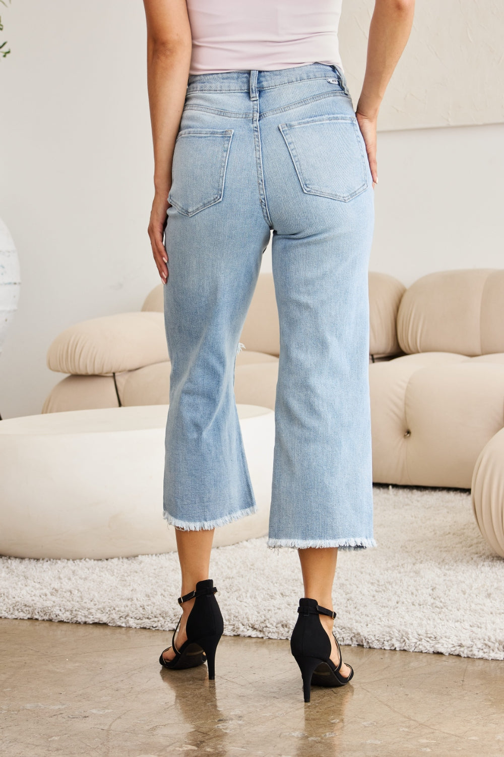 RFM Tummy Control High Waist Raw Hem Distressed Jeans - Tigbul's Variety Fashion Shop