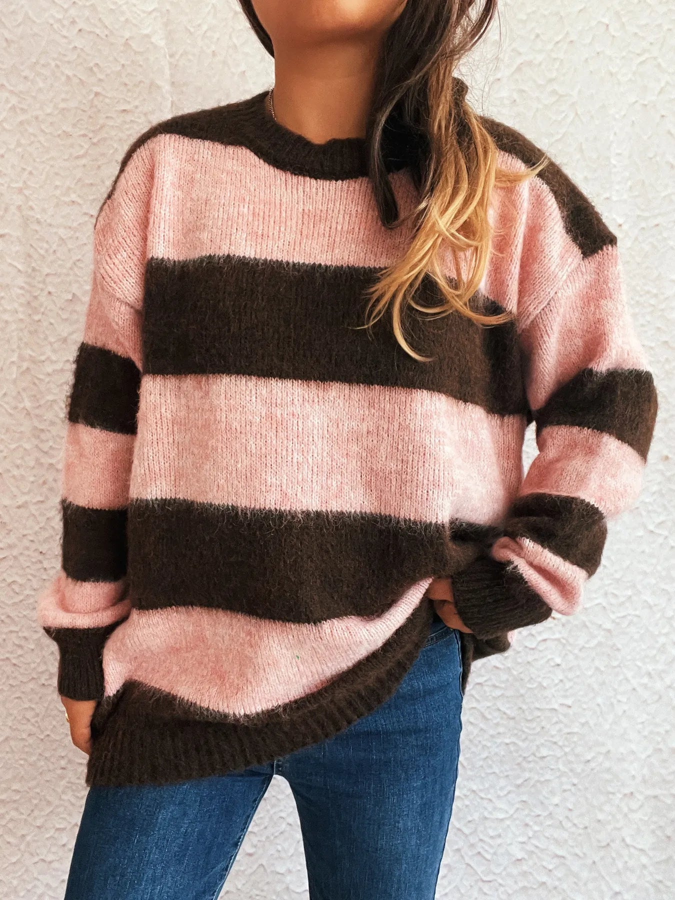 Striped Contrast Long Sleeve Sweater - Tigbul's Variety Fashion Shop