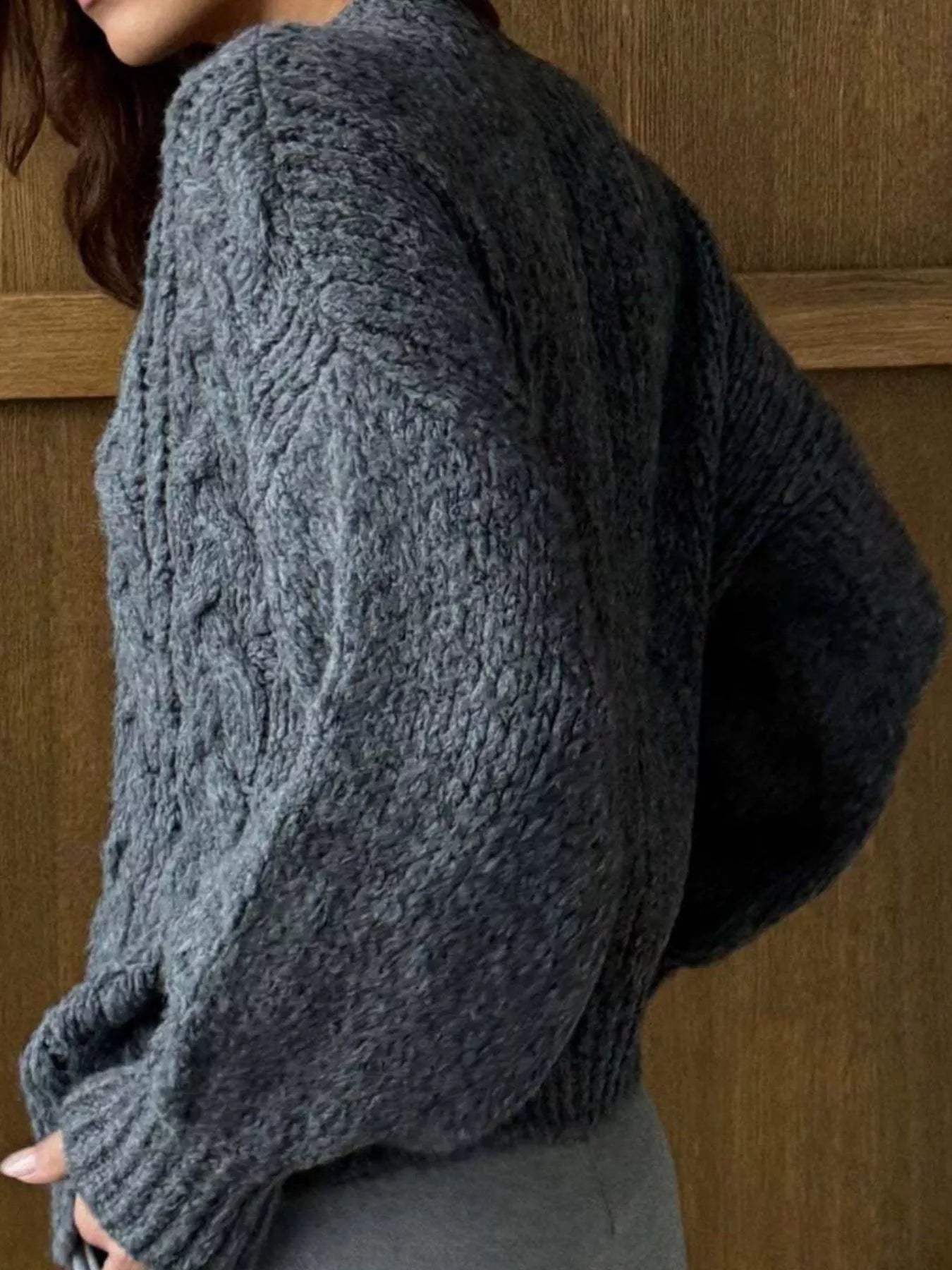 Cable Knit Button-Down Cardigan - Tigbul's Variety Fashion Shop