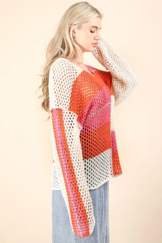 Color Block Oversized Summer Knit Cover Up - Tigbul's Variety Fashion Shop