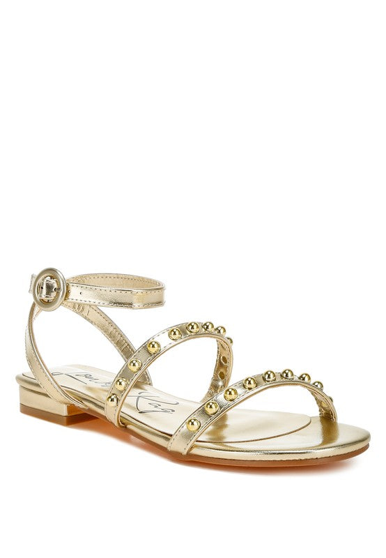 Flippity Studded Ankle Strap Flat Sandals - Tigbul's Variety Fashion Shop