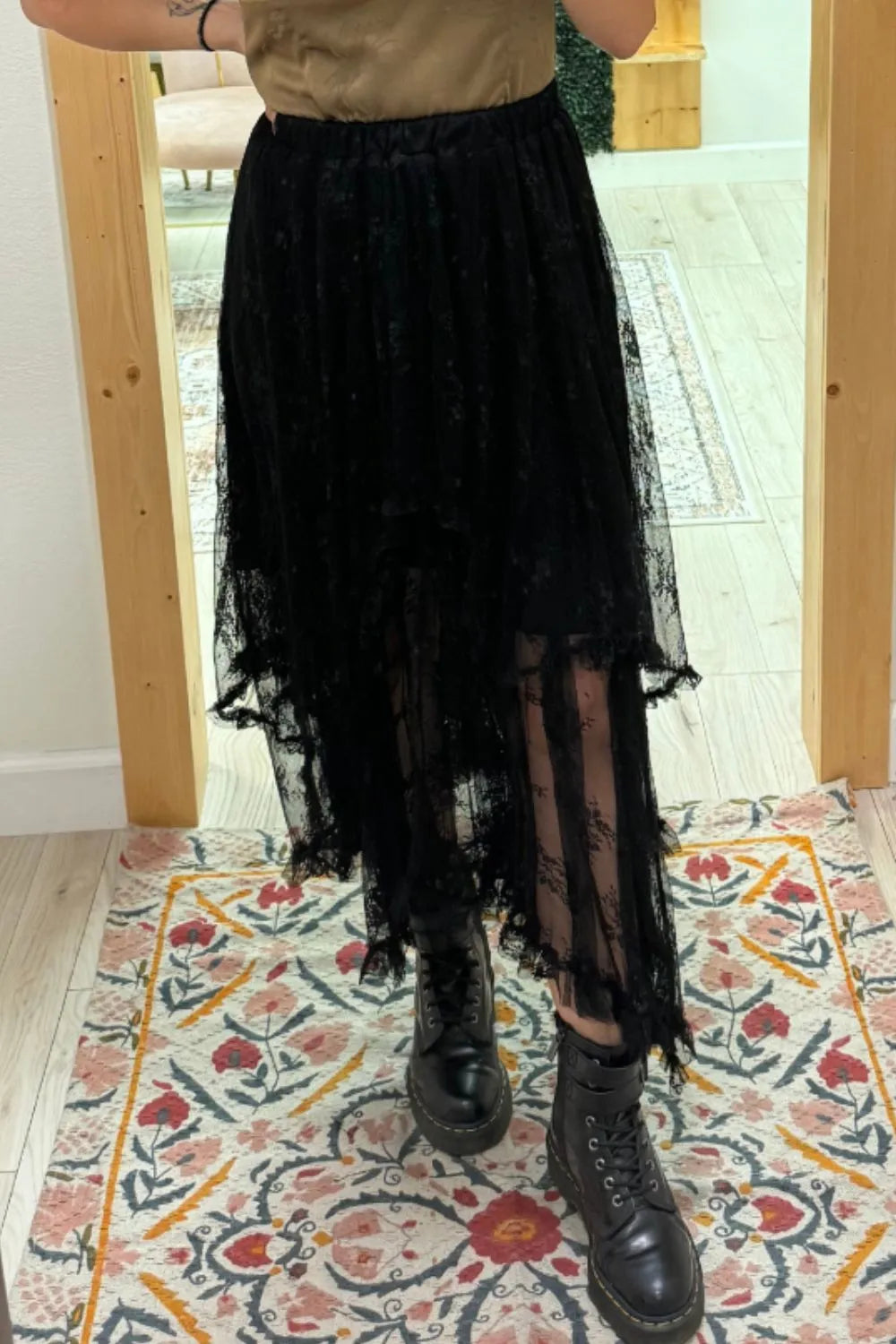 Elastic Waist Asymmetrical Lace Skirt - Tigbul's Variety Fashion Shop