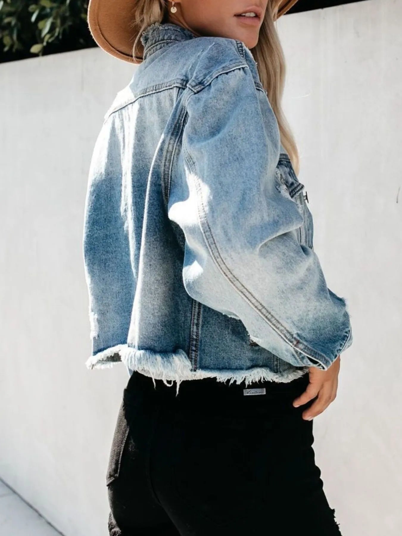 Distressed Raw Hem Denim Jacket - Tigbul's Variety Fashion Shop