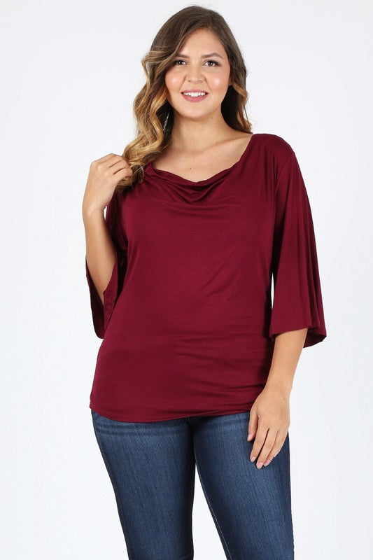 Plus size cowl neck basic top - Tigbul's Variety Fashion Shop