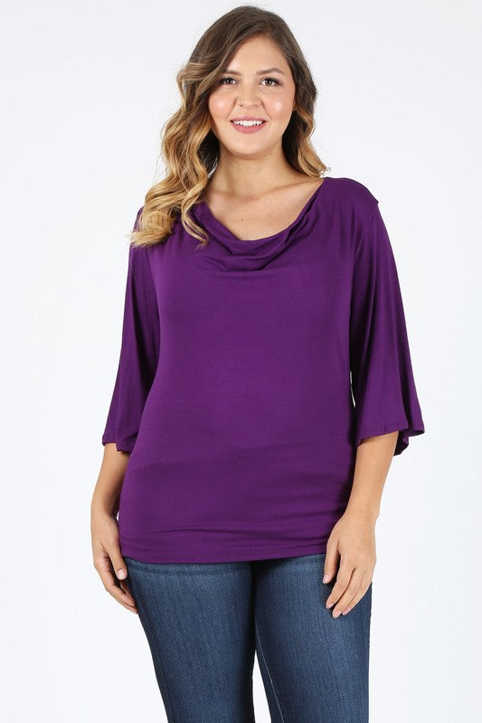 Plus size cowl neck basic top - Tigbul's Variety Fashion Shop