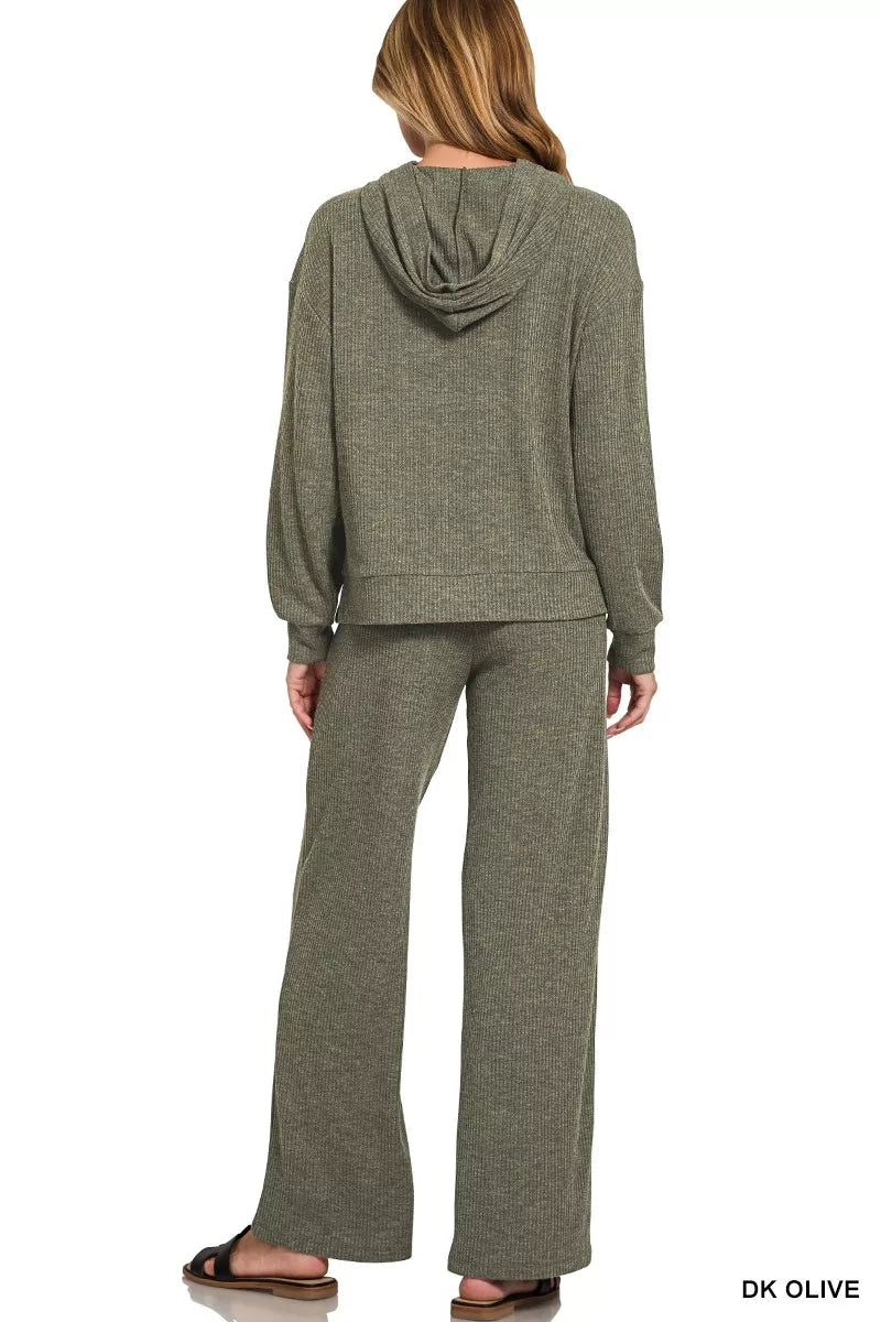 Zenana Ribbed Long Sleeve Hoodie - Tigbul's Variety Fashion Shop