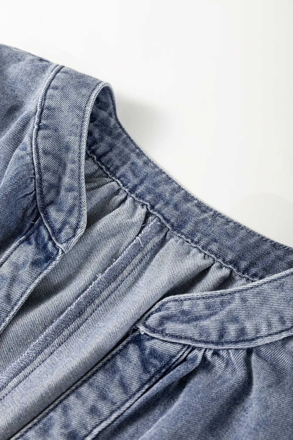V Neck Ruffled Short Puff Sleeve Denim Top - Tigbul's Variety Fashion Shop