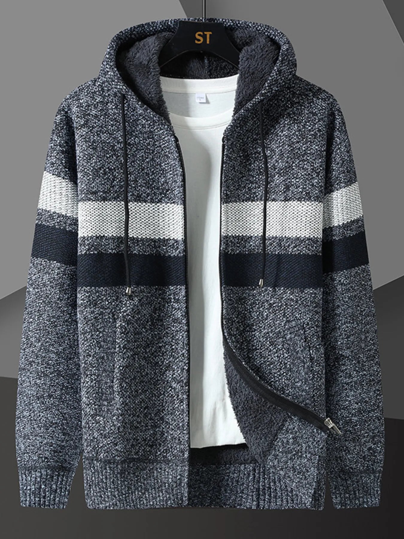 Men's Plus Size Drawstring Zip Up Hooded Cardigan - Tigbul's Variety Fashion Shop
