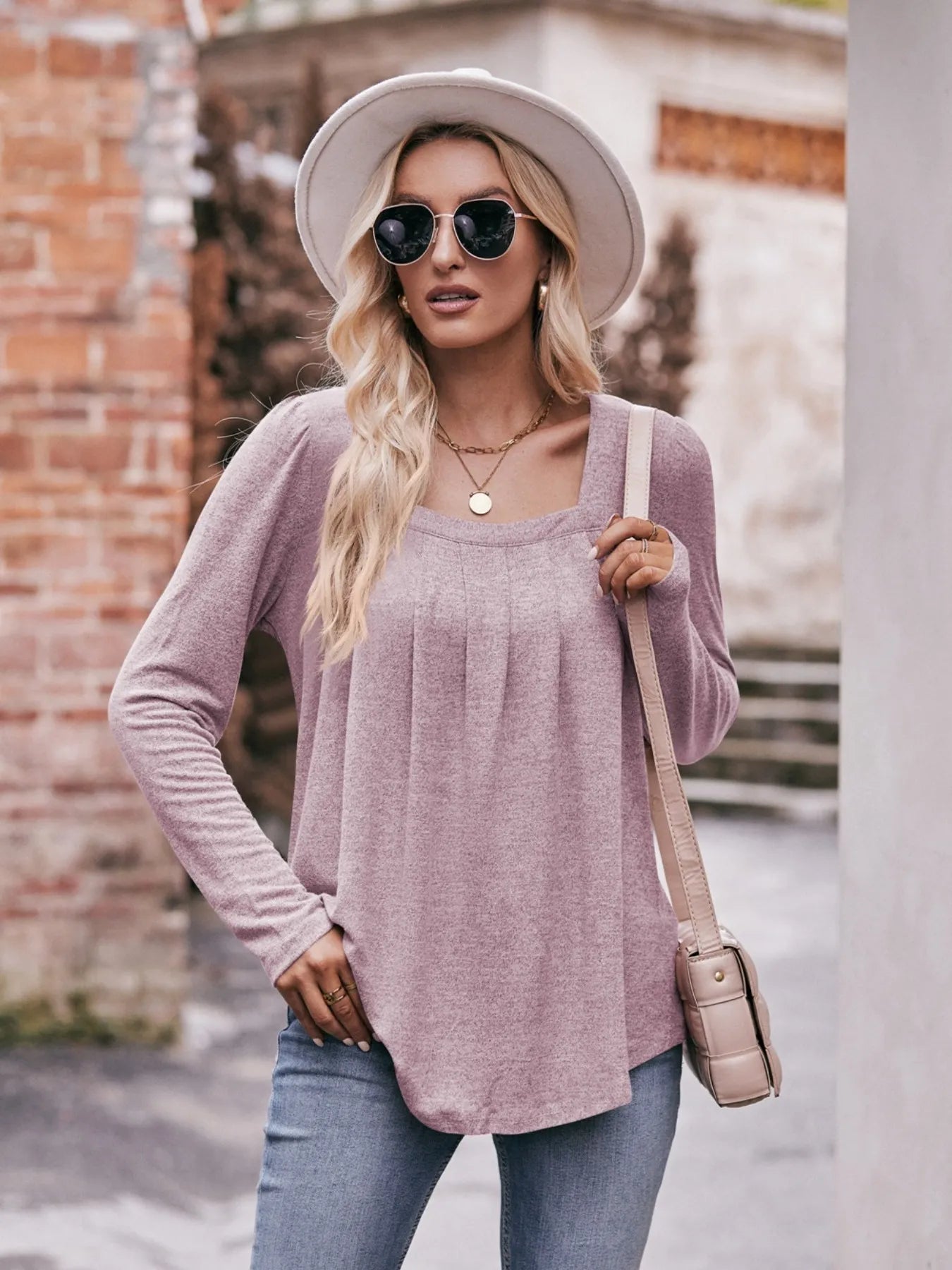 Square Neck Long Sleeve T-Shirt - Tigbul's Variety Fashion Shop