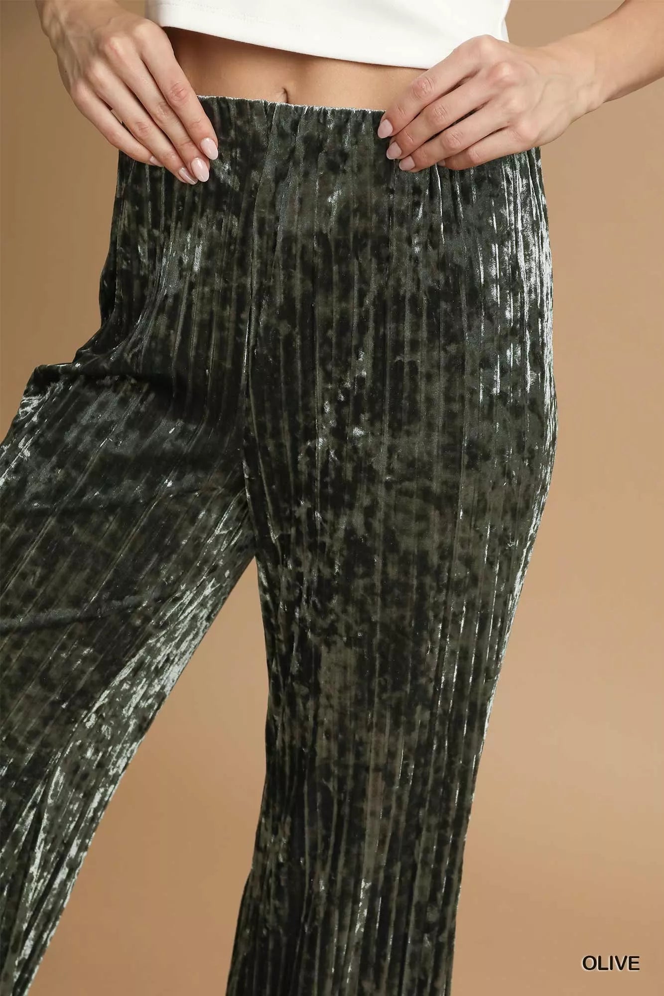Umgee Velvet Pleated Wide Leg Pants - Tigbul's Variety Fashion Shop
