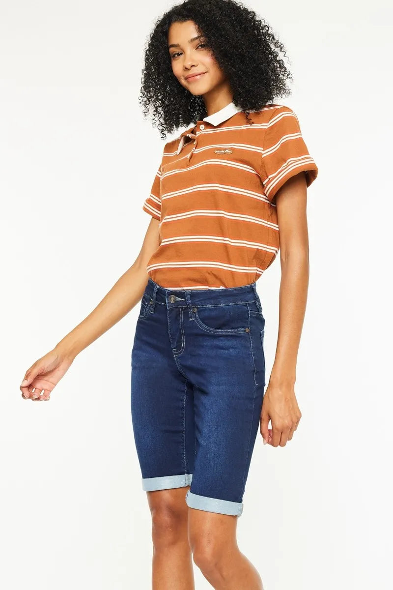 Kancan Mid Rise Bermuda Denim Shorts - Tigbul's Variety Fashion Shop