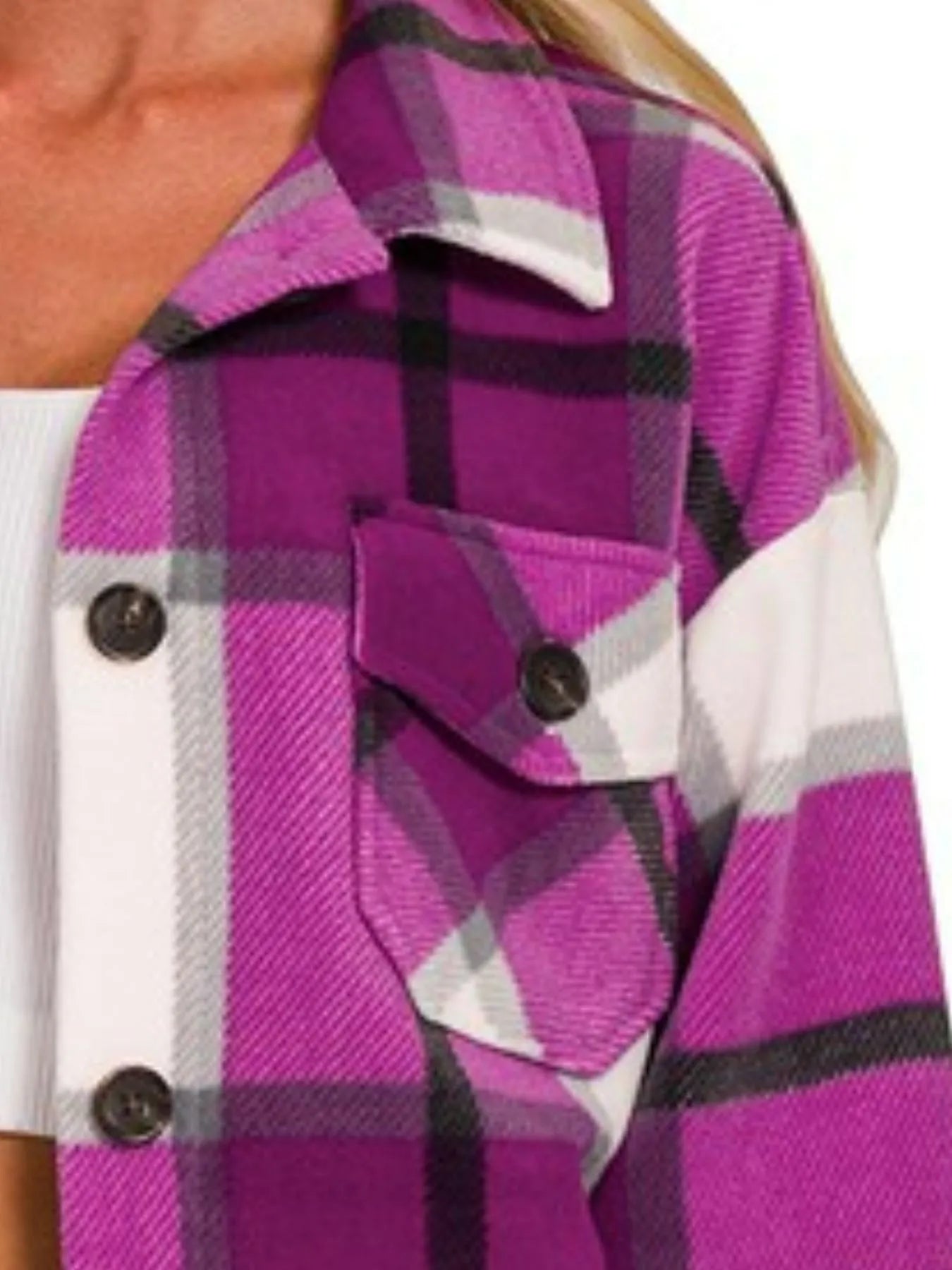 Zenana Oversized Plaid Fleece Shacket - Tigbul's Variety Fashion Shop
