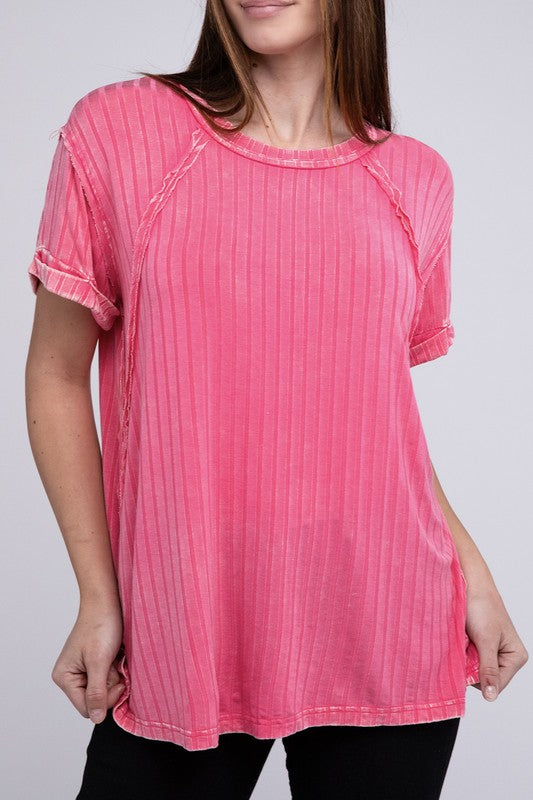 Ribbed Raglan Dolman Sleeve Boat-Neck Top - Tigbul's Variety Fashion Shop