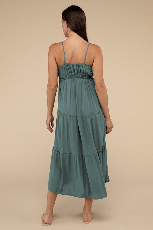 Woven Sweetheart Neckline Tiered Cami Midi Dress - Tigbul's Variety Fashion Shop
