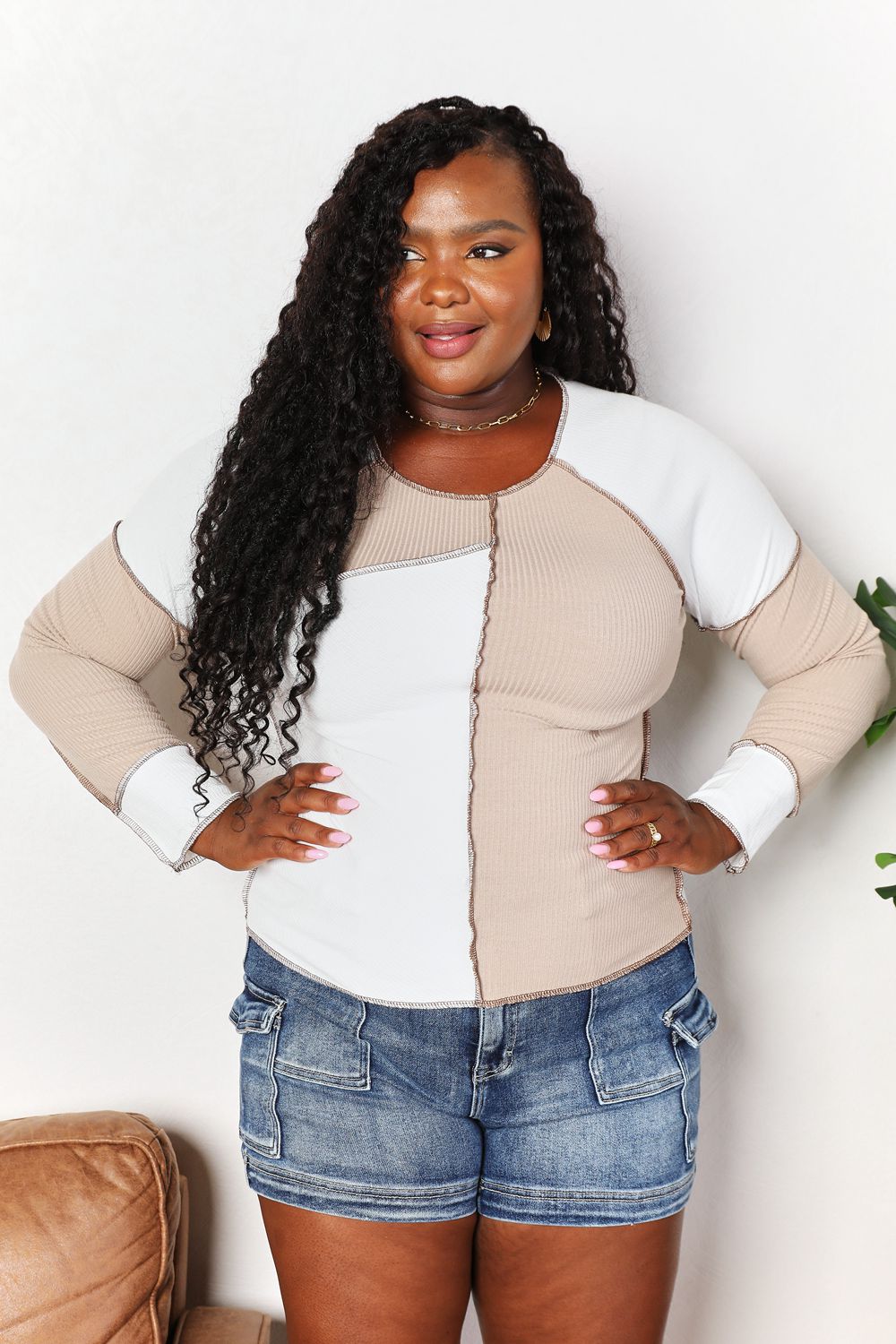 Color Block Exposed Seam Top - Tigbul's Variety Fashion Shop