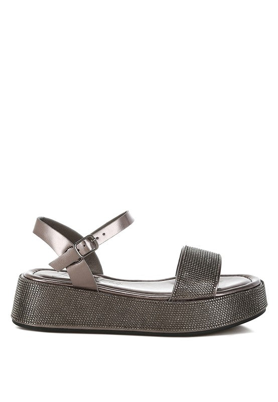Nensis Rhinestone Embellished Flatform Sandals - Tigbul's Variety Fashion Shop