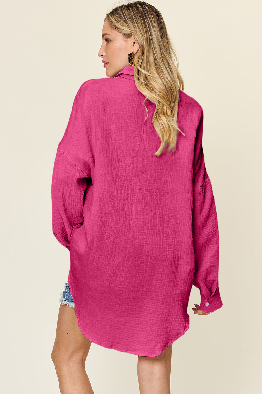 Pocketed Texture Button Up Shirt - Tigbul's Variety Fashion Shop