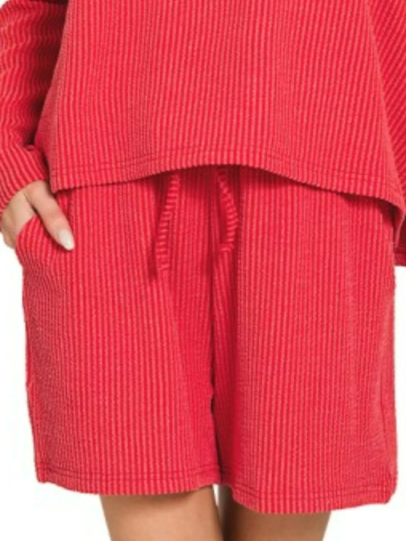 Zenana Corded Rib Long Sleeve Tee and Shorts Set - Tigbul's Variety Fashion Shop