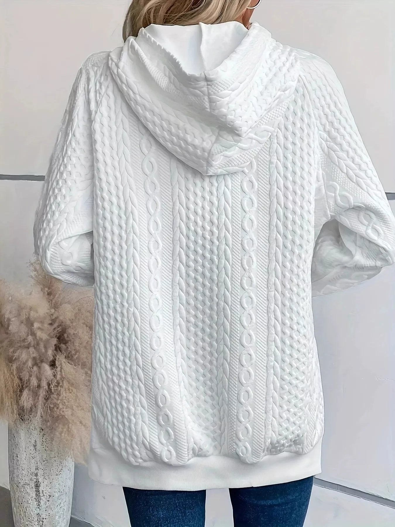Cable Texture Hoodie with Side Button - Tigbul's Variety Fashion Shop