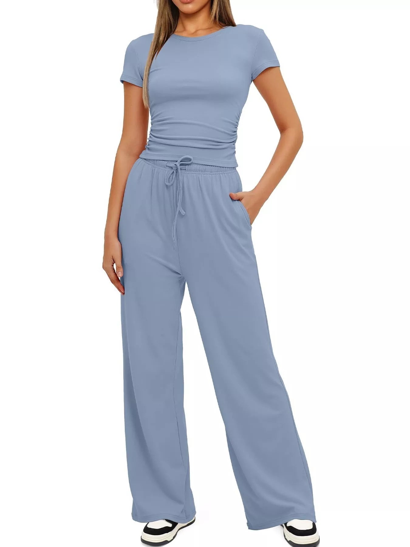 Round Neck Short Sleeve T-Shirt and Pants Set - Tigbul's Variety Fashion Shop