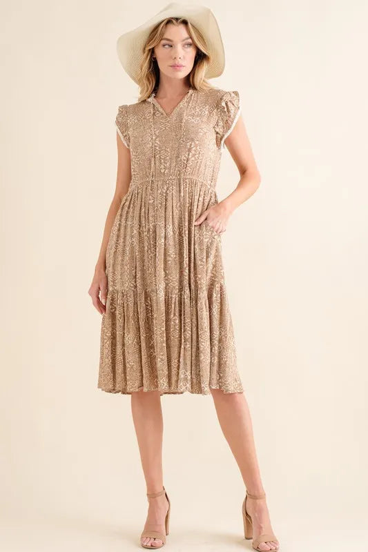 Boho Printed Tiered Taupe Maxi Dress - Tigbul's Variety Fashion Shop