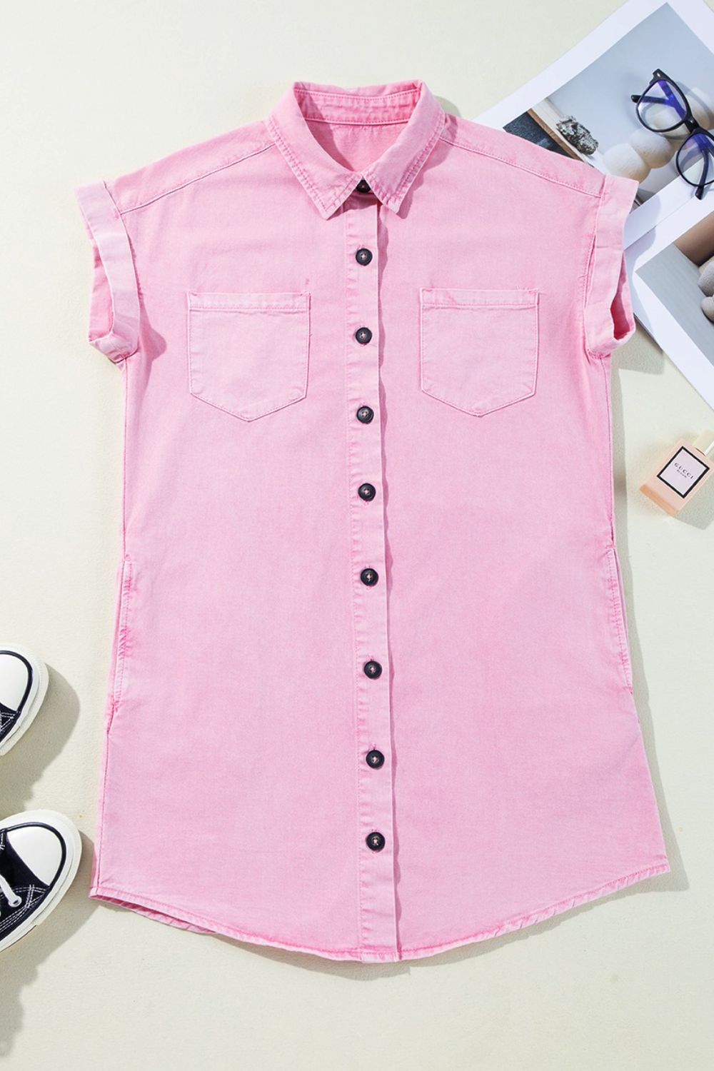 Button Down Short Sleeve Denim Dress - Tigbul's Variety Fashion Shop