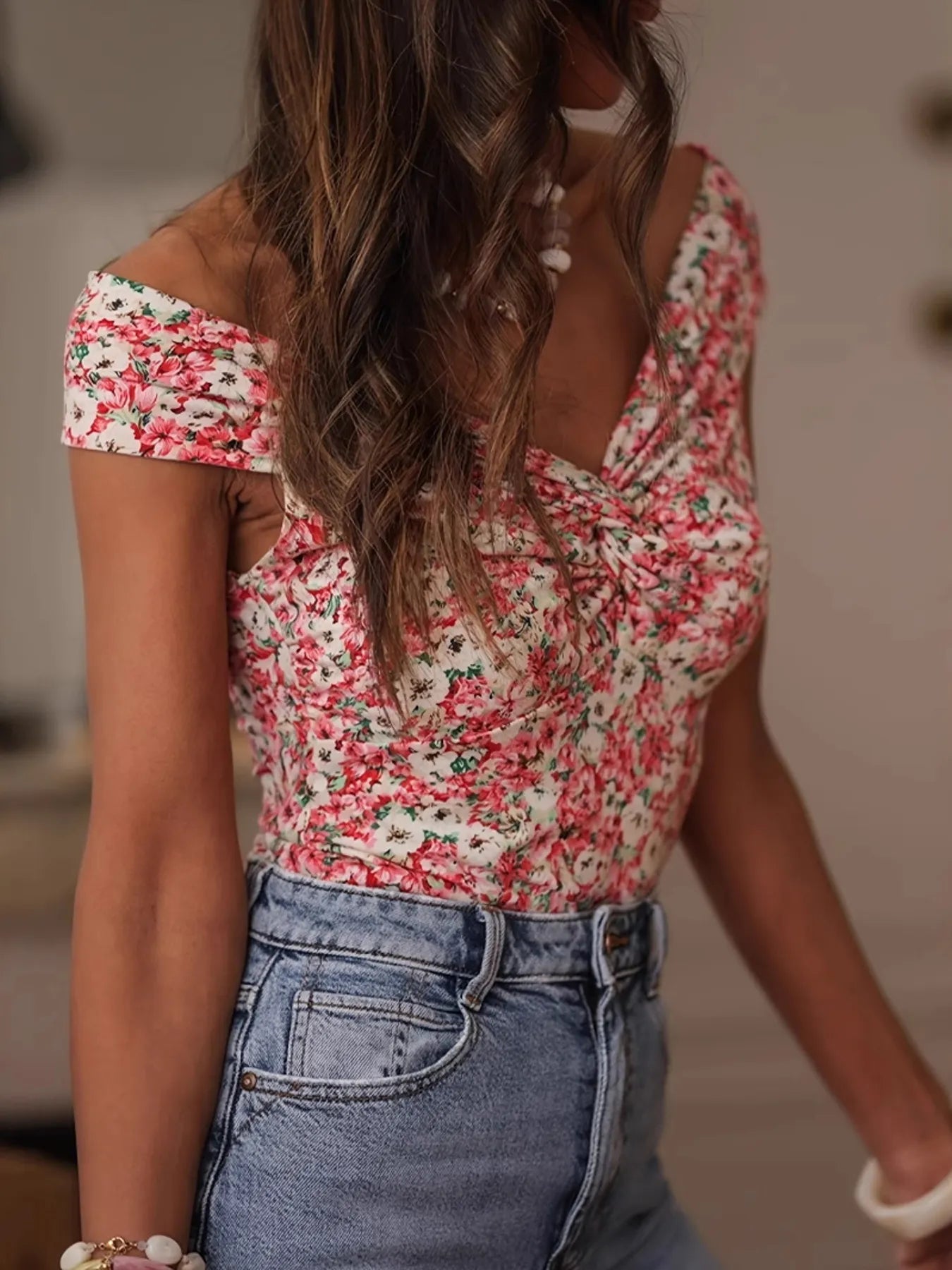 Twisted Front Floral Print Sleeveless Top - Tigbul's Variety Fashion Shop
