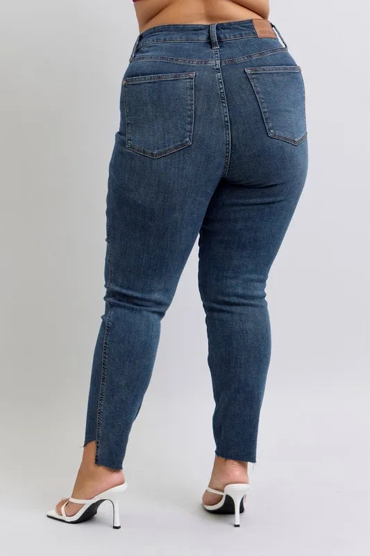 Judy Blue Full Size High Waist Tummy Control Step Hem Skinny Jeans Plus Size - Tigbul's Variety Fashion Shop
