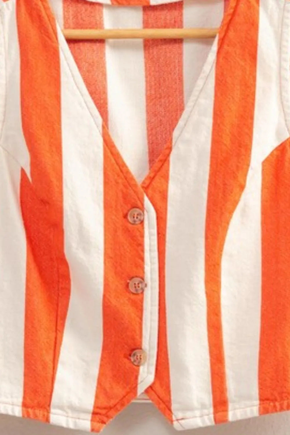 Woven Striped V-Neck Button Down Vest - Tigbul's Variety Fashion Shop