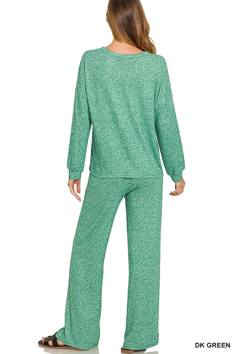 Zenana Soft Melange Long Sleeve Tee & Pants Set - Tigbul's Variety Fashion Shop