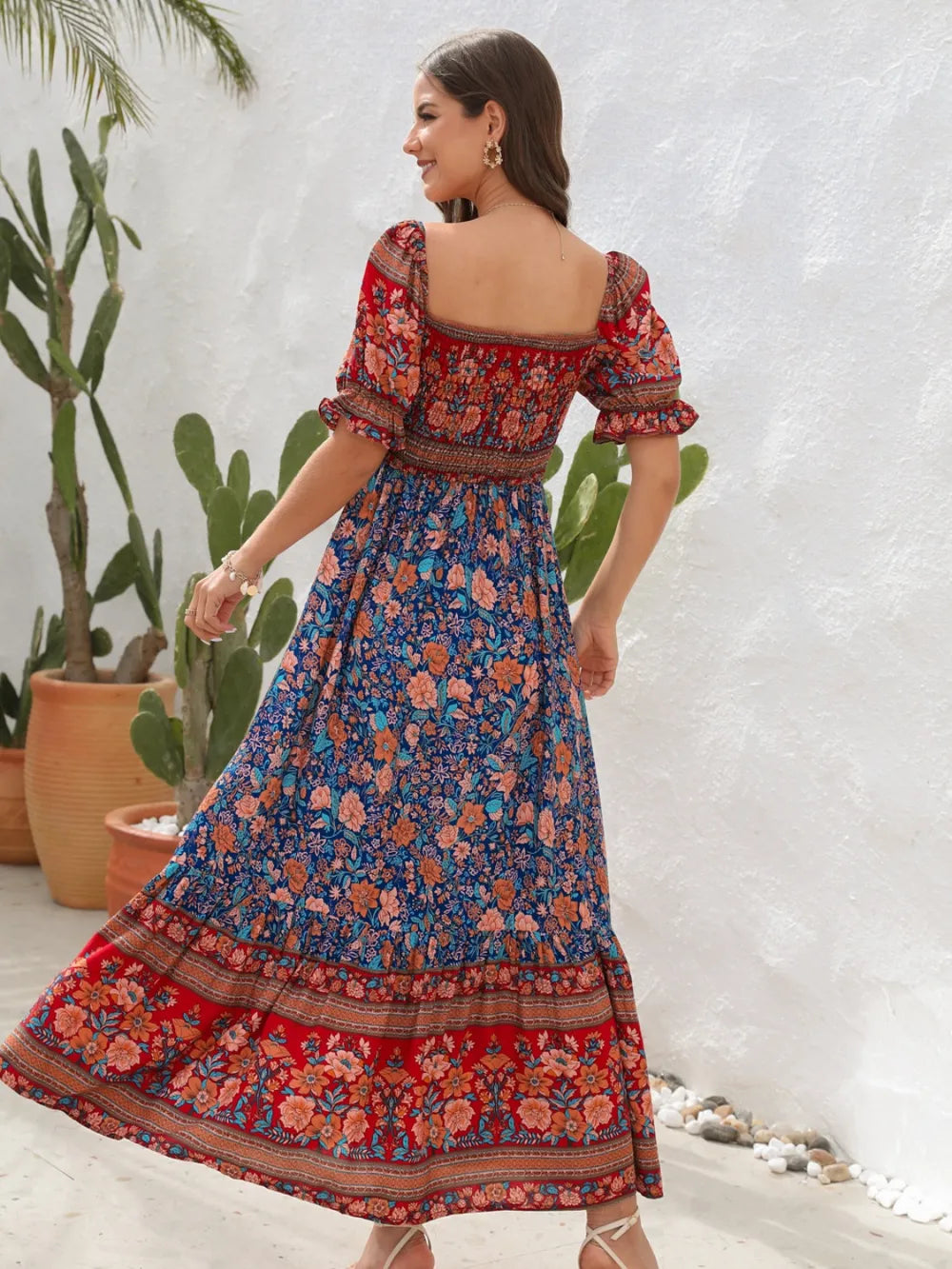 Floral Flounce Sleeve Midi Dress - Tigbul's Variety Fashion Shop