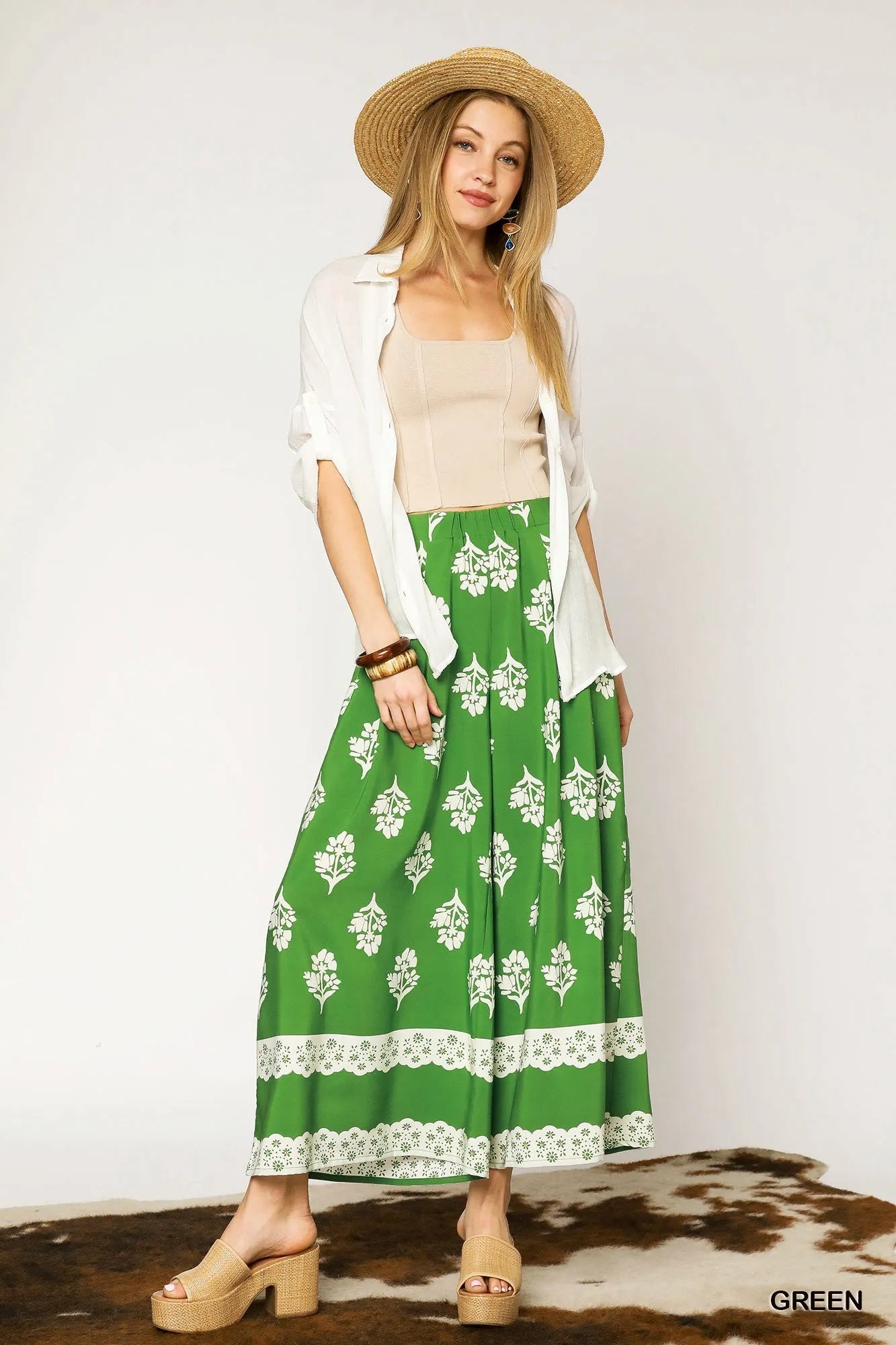 Umgee Floral Pleated Wide-Leg Pants - Tigbul's Variety Fashion Shop
