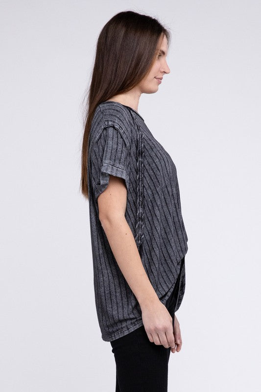 Ribbed Raglan Dolman Sleeve Boat-Neck Top - Tigbul's Variety Fashion Shop