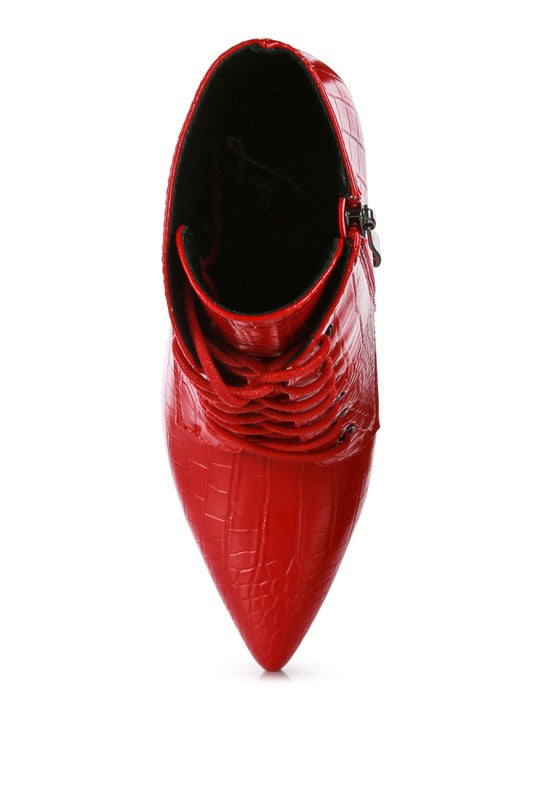 ESCALA CROC LACE-UP STILETTO BOOT - Tigbul's Variety Fashion Shop