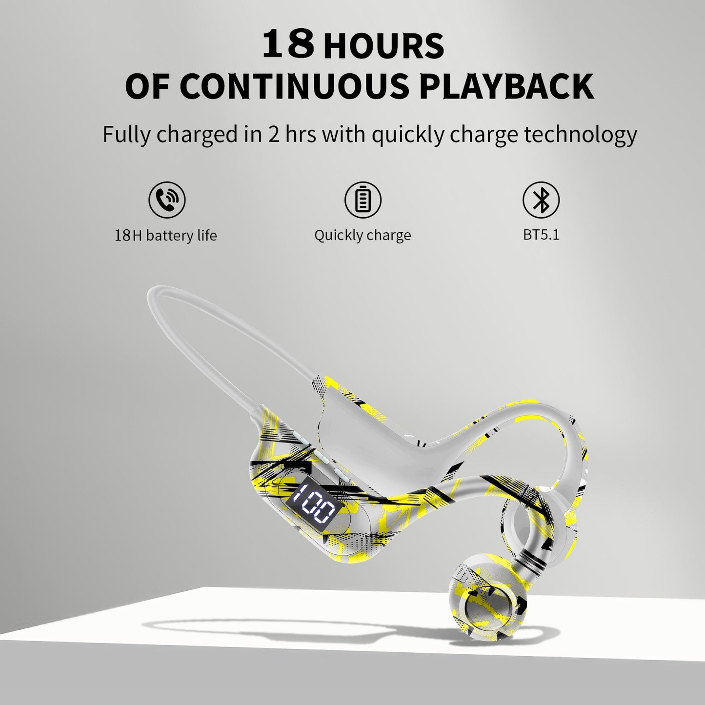 AKZ-G9 Graffiti Bone Conduction Wireless Bluetooth Earphones Insert Card Digital Display Hanging Ear Wireless Earphones - Tigbul's Variety Fashion Shop