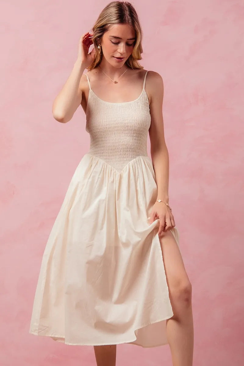 SO ME Smocked Sleeveless Casual Everyday Dress With Slit - Tigbul's Variety Fashion Shop